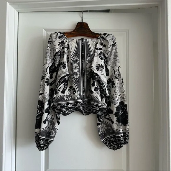 Farm Rio Off-White Flower Leopards Long Sleeve Blouse - Picture 8 of 8